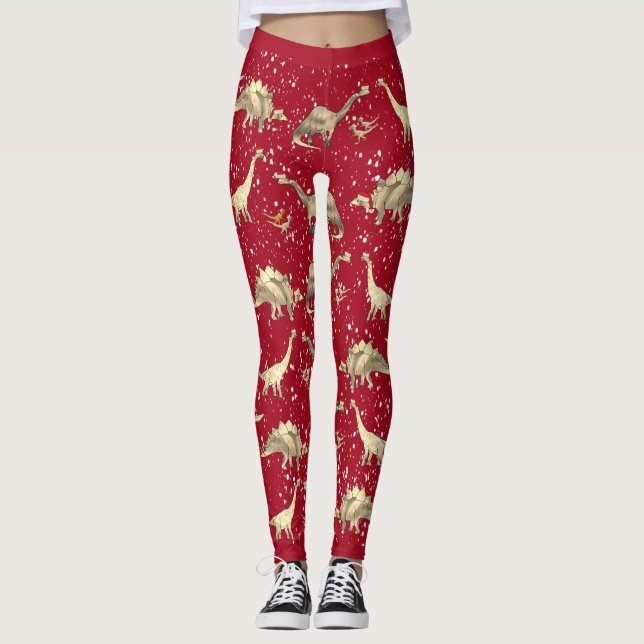 Leggings Dinosaurio Santa Rojo Navidad (Anverso)