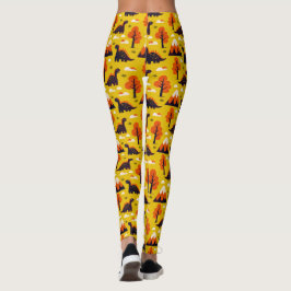 Leggings Dinosaurio y Monumentos en el fondo de mostaza