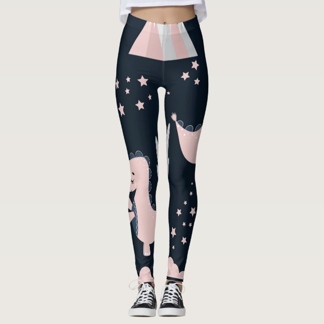 Leggings Dinosaurios rosados, fondo oscuro, lindo (Anverso)