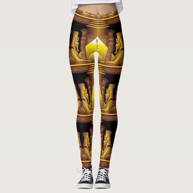 Leggings Diosa Egipcia, Templo Negro con Oro (Anverso)