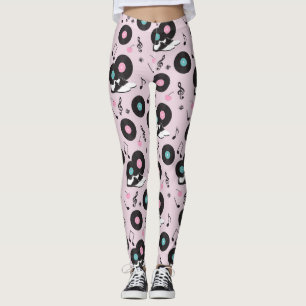 Leggings Disco retro de 80 discos rosados de vinilo