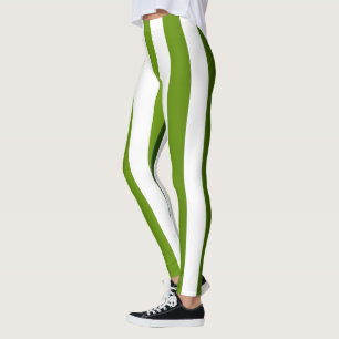 Leggings Diseñador de rayas verticales ~ Verde ~ Blanco ~ B