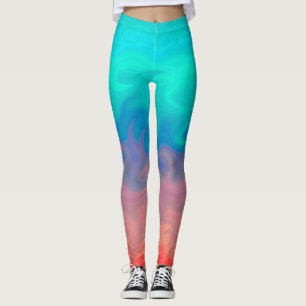 Leggings Diseño abstracto azul verde y Naranja