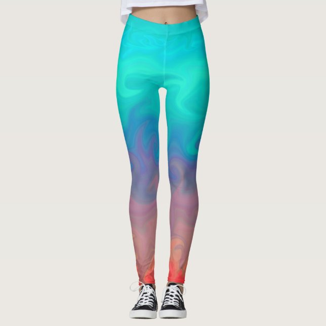 Leggings Diseño abstracto azul verde y Naranja (Anverso)