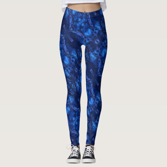 Leggings Diseño abstracto de baldosas, azul profundo y frío (Anverso)