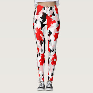 Leggings Diseño abstracto de camo blanco rojo