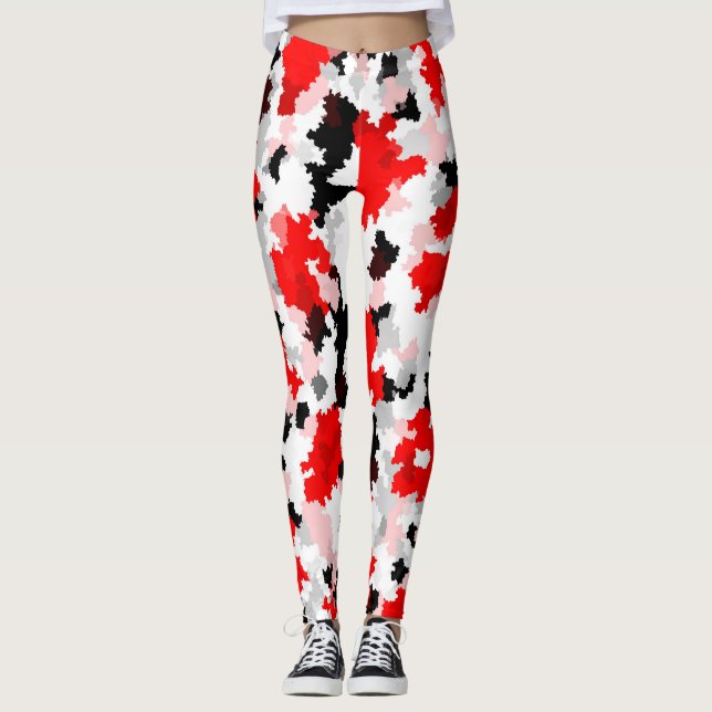 Leggings Diseño abstracto de camo blanco rojo (Anverso)