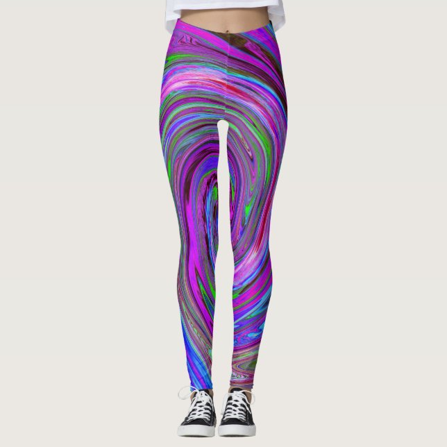 Leggings Diseño abstracto de color Magenta Swirl Retro (Anverso)