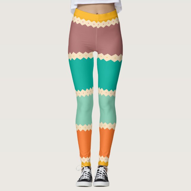 Leggings Diseño abstracto de filas de Rhombus (Anverso)