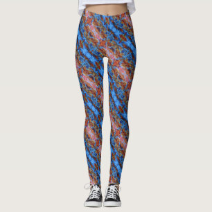 Leggings Diseño abstracto de rayas de espiral azul y rosa
