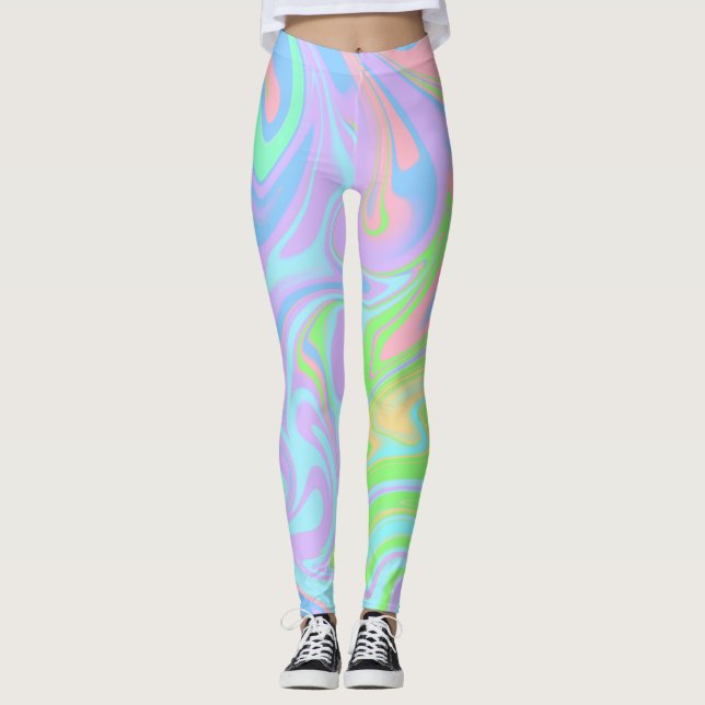 Leggings Diseño abstracto de Swirl Pink Blue Green (Anverso)