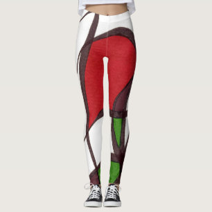 Leggings Diseño abstracto, en blanco, rojo, verde y marrón