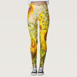 Leggings Diseño amarillo de vintage de campo de girasol