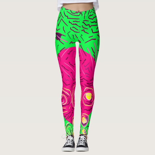 Leggings Diseño amarillo y rosa lima verde (Anverso)