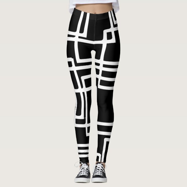 Leggings Diseño artístico de cuadrados blancos entrelazados (Anverso)