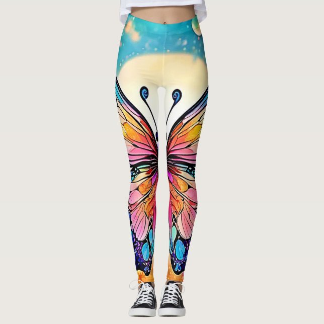 Leggings Diseño artístico de mariposa floral (Anverso)