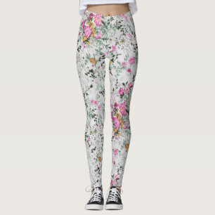 Leggings Diseño artístico floral rosa y verde