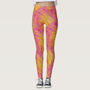 Leggings Diseño artístico naranja de color rosa salmón con