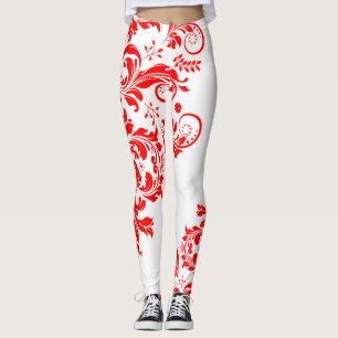 Leggings Diseño asimétrico de encaje floral rojo y blanco