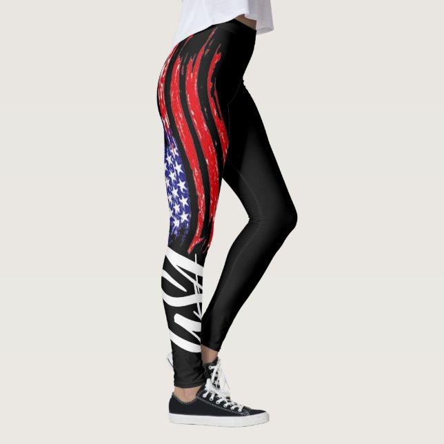 Leggings diseño atractivo de la bandera negra usa negro fre (Derecha)