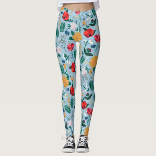 Leggings Diseño azul claro de la luz floral salvaje y colo
