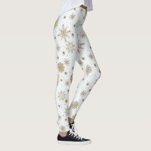 Leggings Diseño blanco de copos de nieve dorados