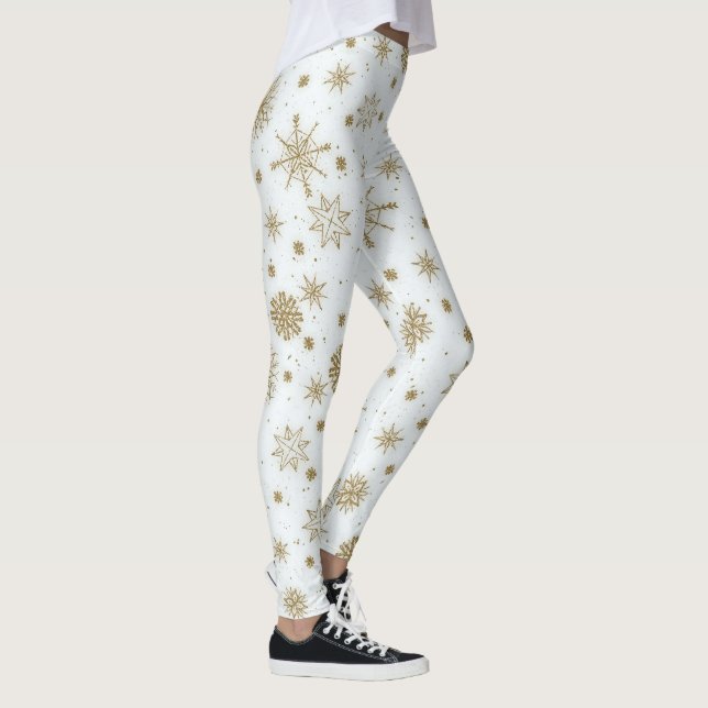 Leggings Diseño blanco de copos de nieve dorados (Derecha)