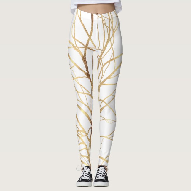 Leggings Diseño blanco mínimo de silueta dorada moderna (Anverso)