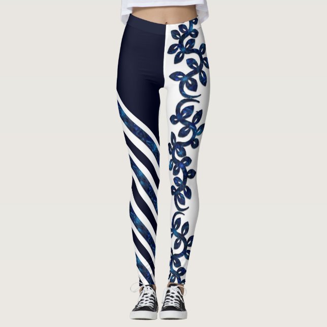 Leggings Diseño blanco y azul negrita y hermoso (Anverso)