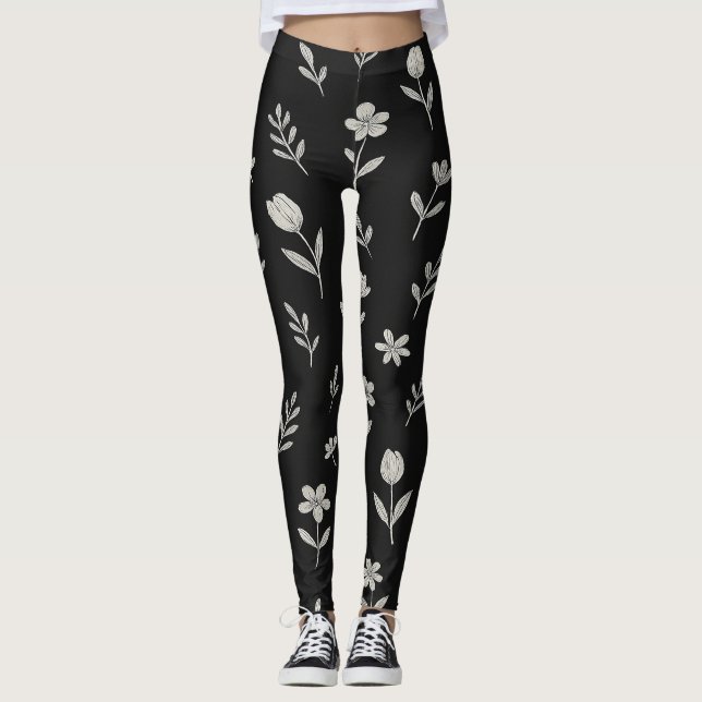Leggings Diseño Boho en Blanco y Negro (Anverso)