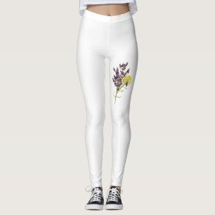 Leggings Diseño botánico de lavanda y flor silvestre amaril