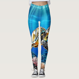 Leggings Diseño brillante de arrecifes de tortuga