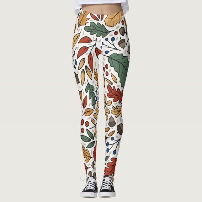 Leggings Diseño cuadrado de hojas de color otoñal (Anverso)