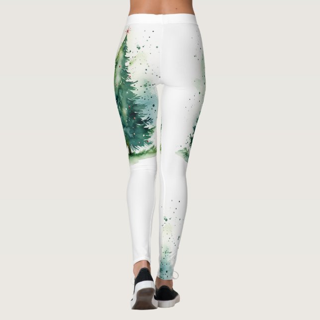 Leggings Diseño de acuarela de árbol de Navidad (Reverso)