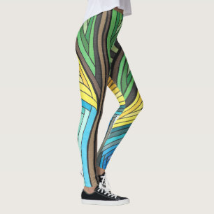 Leggings Diseño de árbol y geometría abstractos de mano
