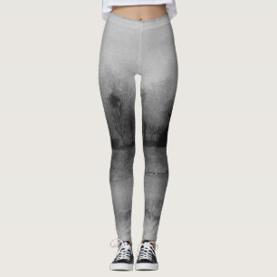 Leggings diseño de arte abstracto contemporáneo en blanco y