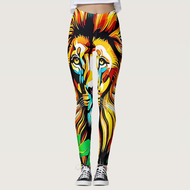 Leggings Diseño de arte pop de león en la jungla (Anverso)