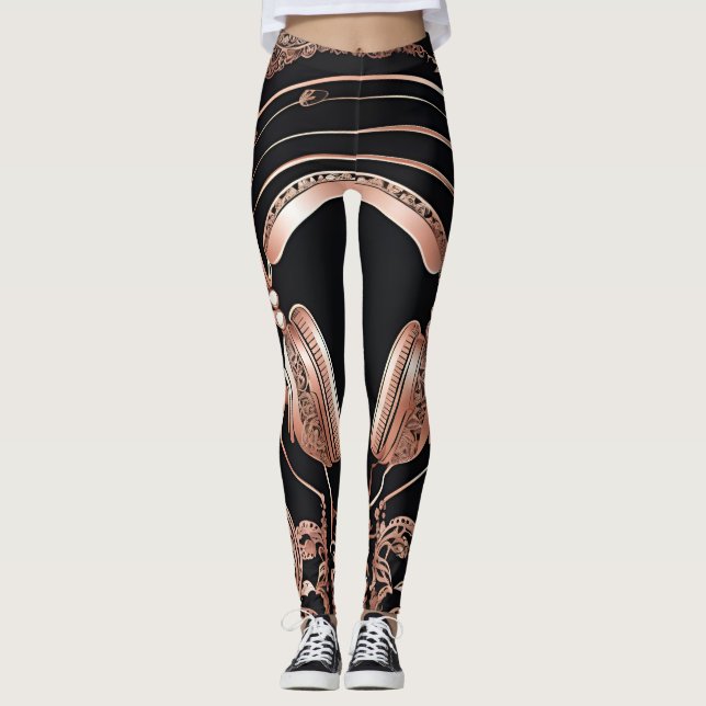 Leggings Diseño de audífonos para piernas negras Arte Shine (Anverso)