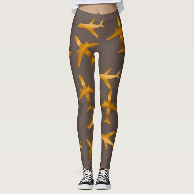 Leggings Diseño de aviones o aviones de oro (Anverso)