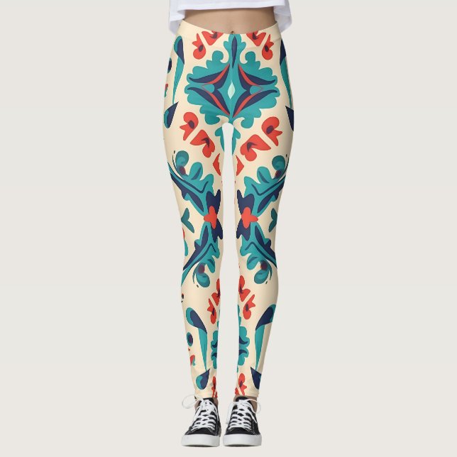 Leggings Diseño De Baldosas De Ikat Florales (Anverso)
