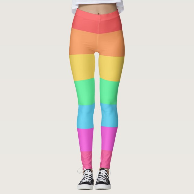 Leggings Diseño de bandas de color de arcoiris Pastel (Anverso)