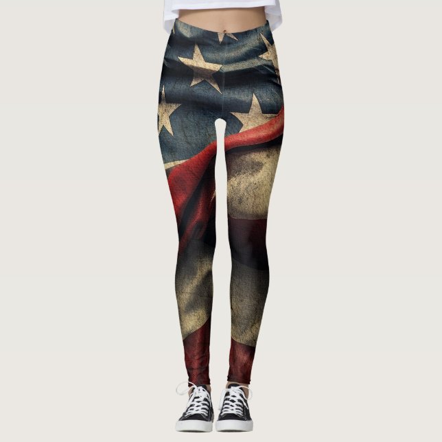 Leggings Diseño de bandera americana ondeando (Anverso)
