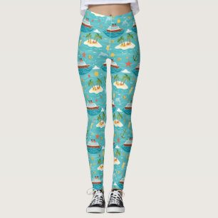 Leggings Diseño de barco de crucero tropical del Caribe