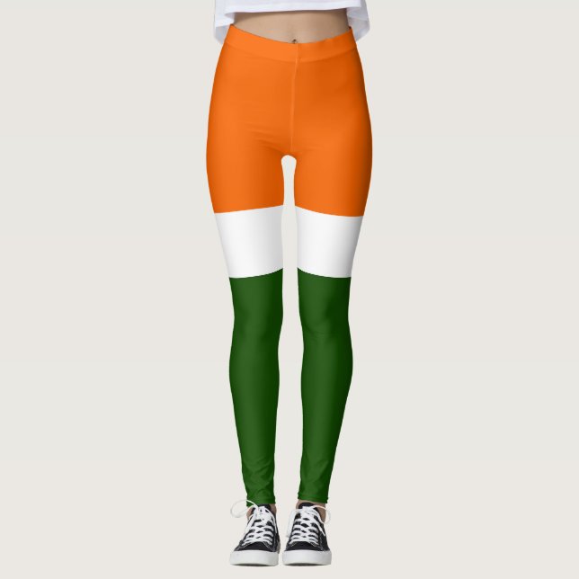 Leggings Diseño de bloque de color verde claro naranja (Anverso)