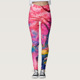 Leggings Diseño de bosques de flores rosadas