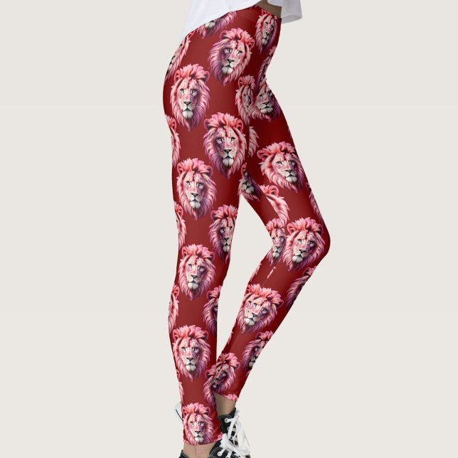 Leggings Diseño de cabeza de león rosa granate (Subido por el creador)