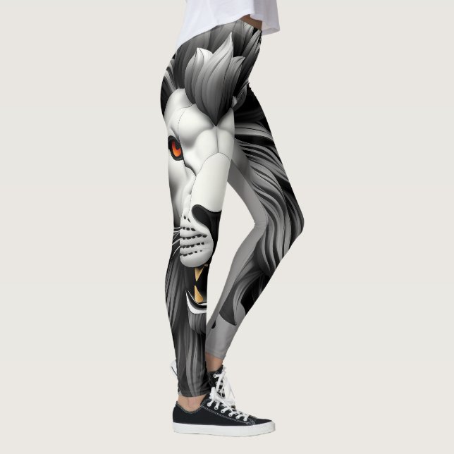 Leggings Diseño de cabeza de leones plateados (Derecha)