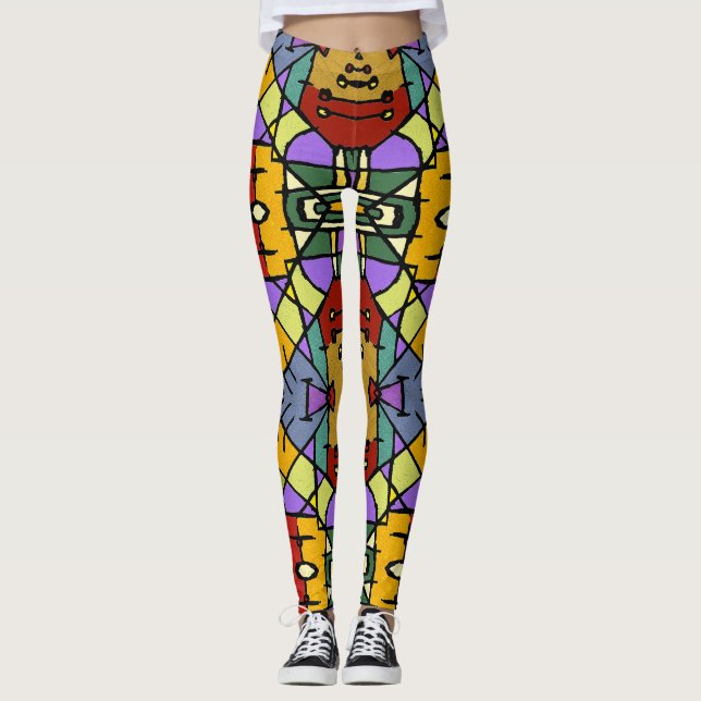 Leggings Diseño de caja cuadrada geométrica de mosaico (Anverso)