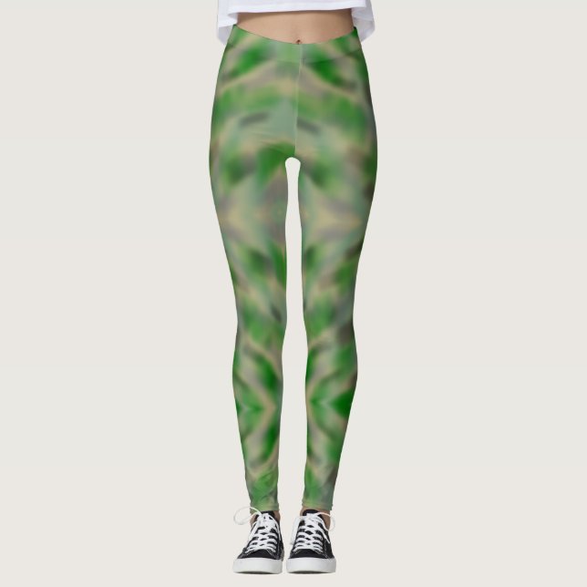 Leggings Diseño de camuflaje gris verde abstracto (Anverso)