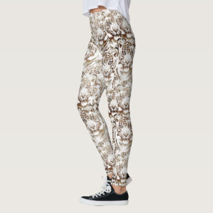 Leggings Diseño de cara de tigre en blanco y marrón
